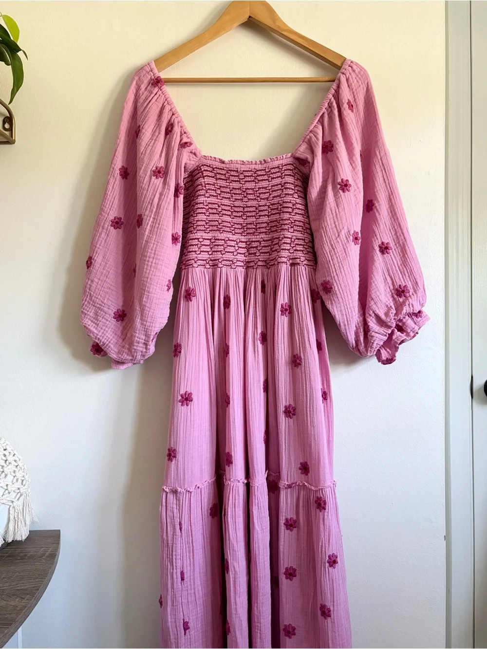 Free People Dahlia Embroidered Maxi Dress in Pink